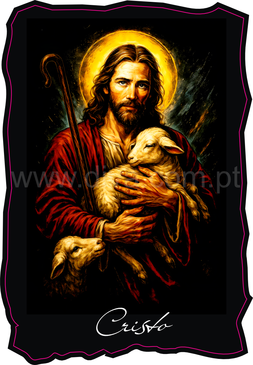 Magnético de Madeira Cristo e os Cordeiros