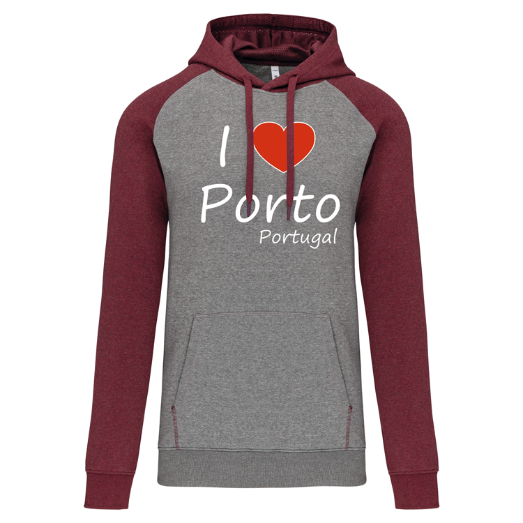 Sweatshirt Bicolor com capuz I Love Porto