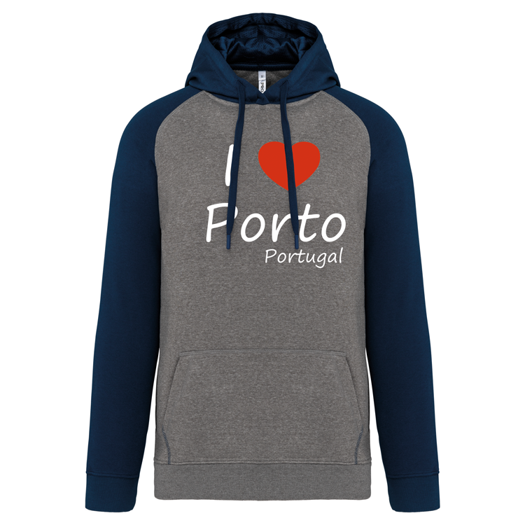 Sweatshirt Bicolor com capuz I Love Porto