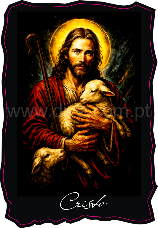 Magnético de Madeira Cristo e os Cordeiros